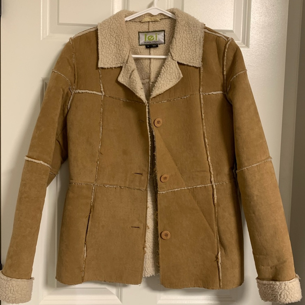 Vintage Y2K l.e.i Faux Fur and Suede Leather Penny Lane Quilted‎ Coat Sz Medium